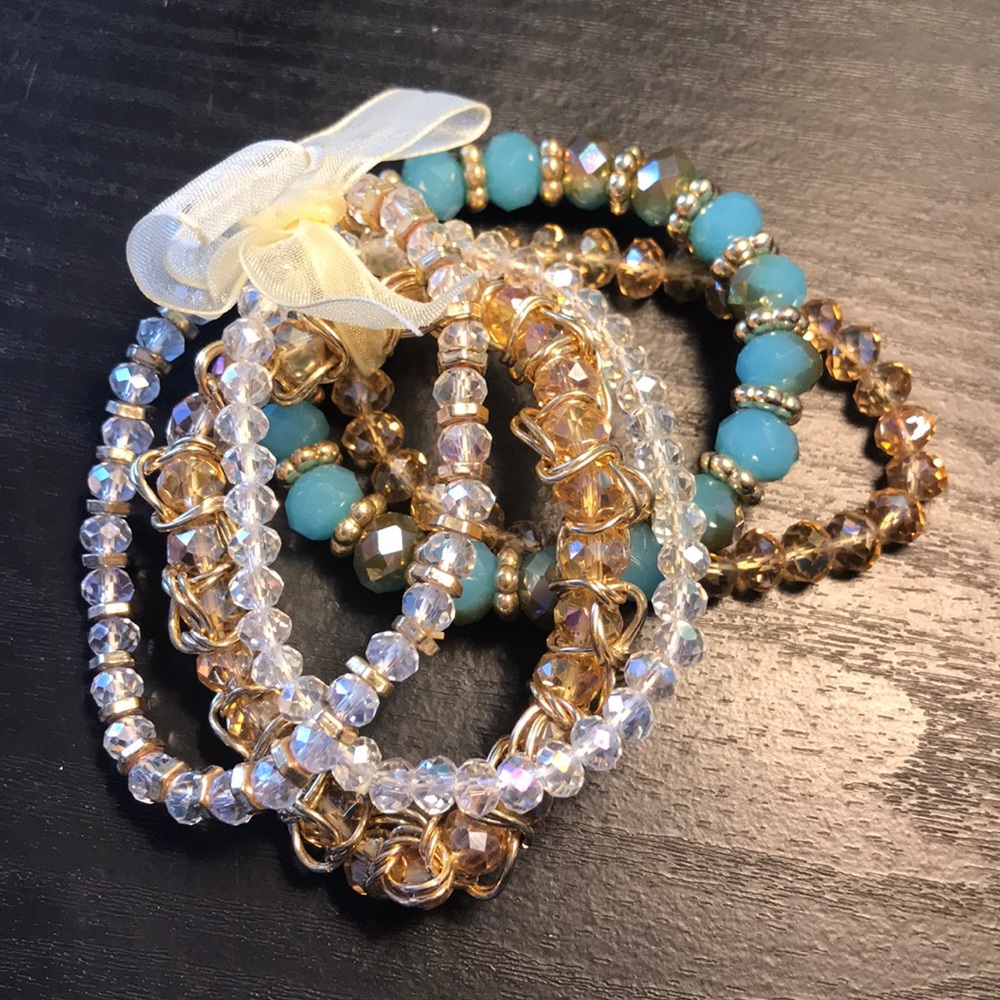 Turquoise silver gold bracelet set